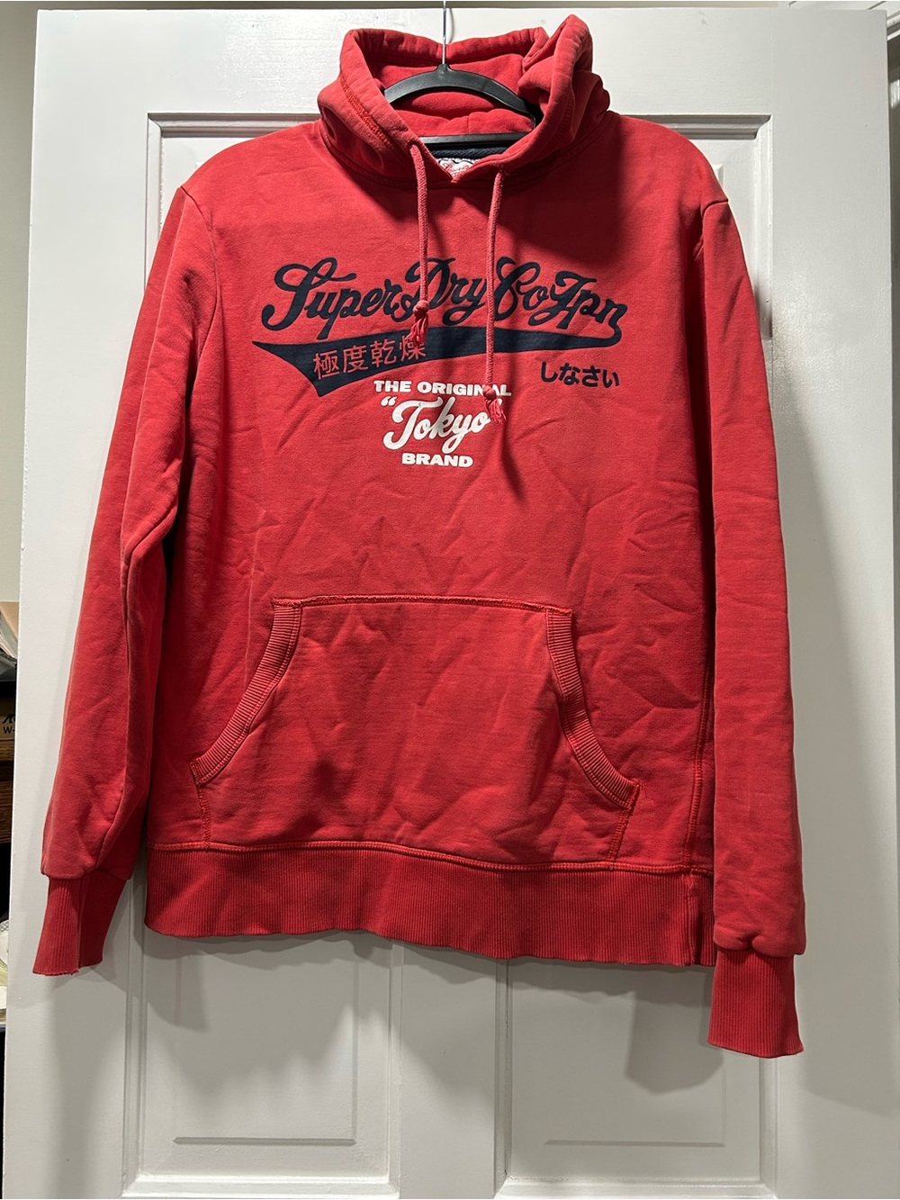 Superdry Red Hoodie with Navy Tokyo Logo